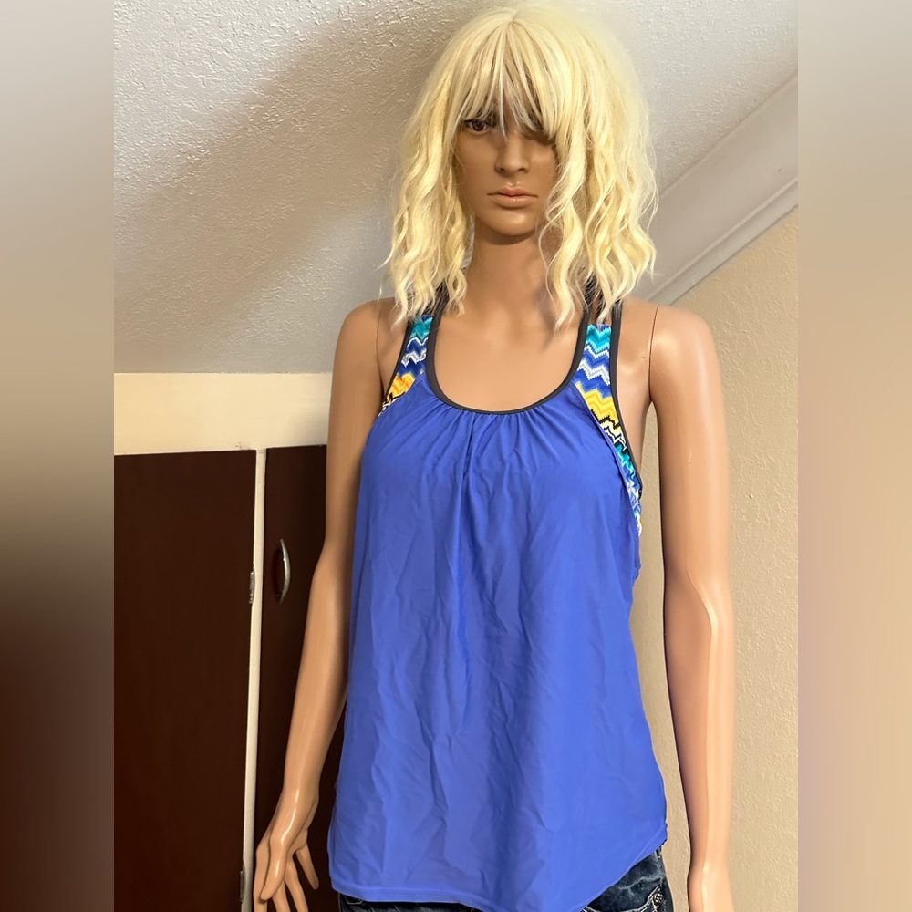 Blue and yellow swimsuit top